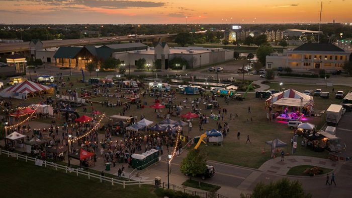 Aerial view of Bloktoberfest event at dusk.