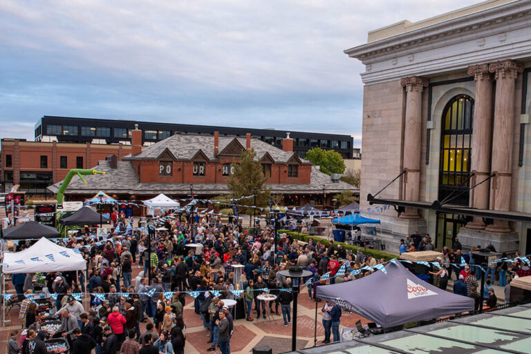Overhead shot of the beer fest crowd in Union Station Plaza.