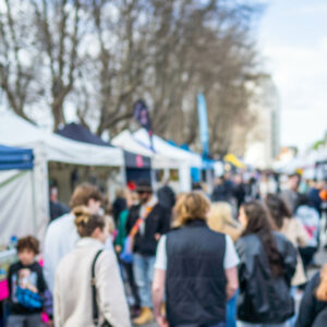 View of crowd at the Vendor Market.